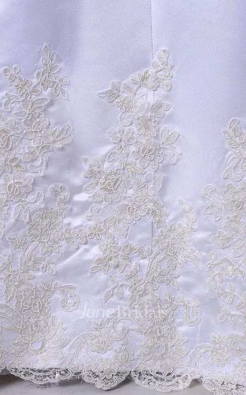 A-Line Tea-Length Off-The-Shoulder One-Shoulder Sweetheart Beading Appliques Sash Chapel Train Lace Sequins Satin Dress