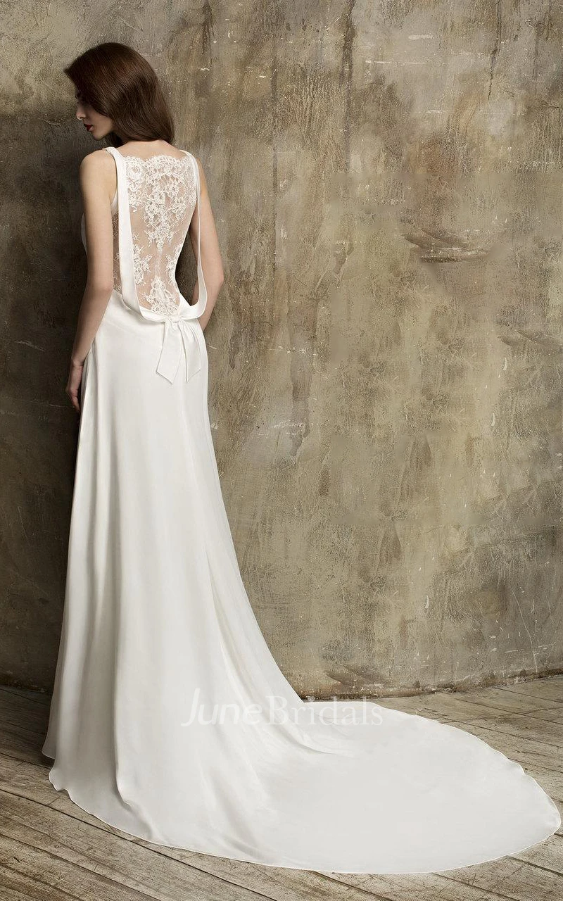 Scoop Sleeveless Floor-Length Dress With Illusion Lace Back