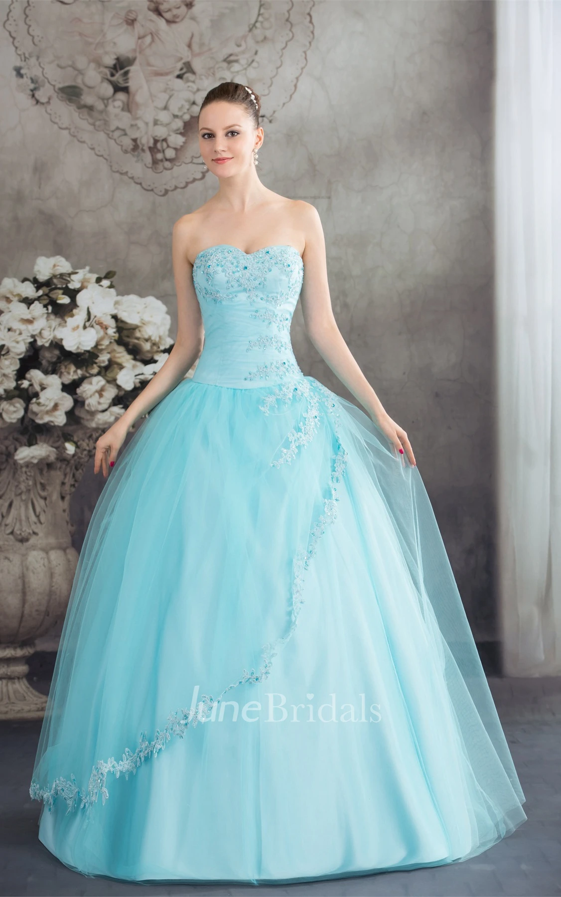 Strapless Tulle A-Line Ball Gown with Beading and Corset Back