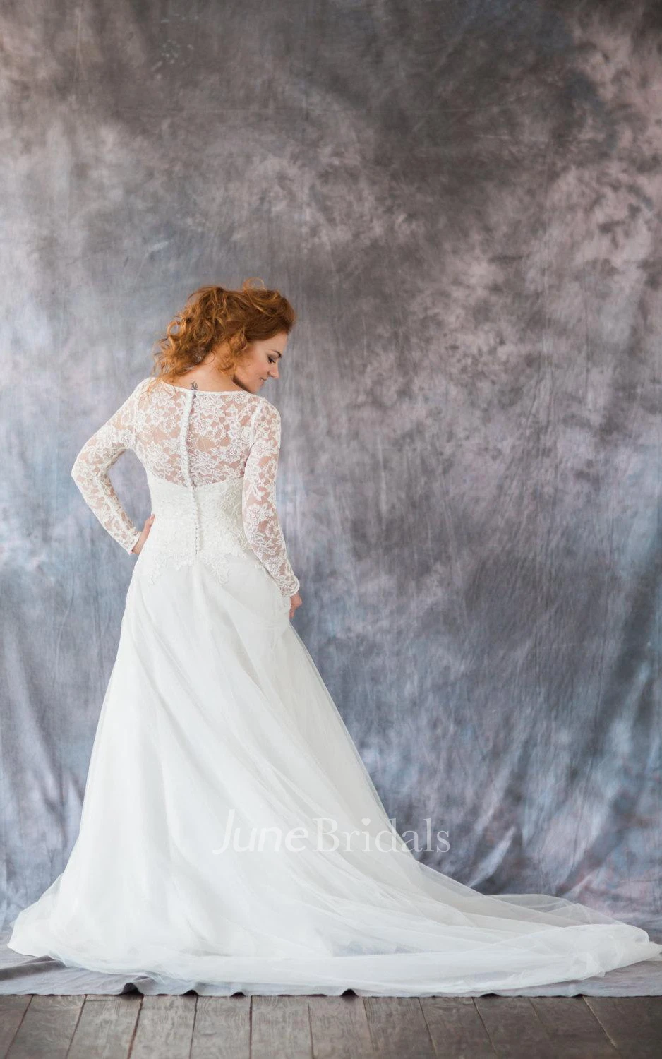 Bateau Neck Long Sleeve A-Line Organza Wedding Dress With Lace Bodice