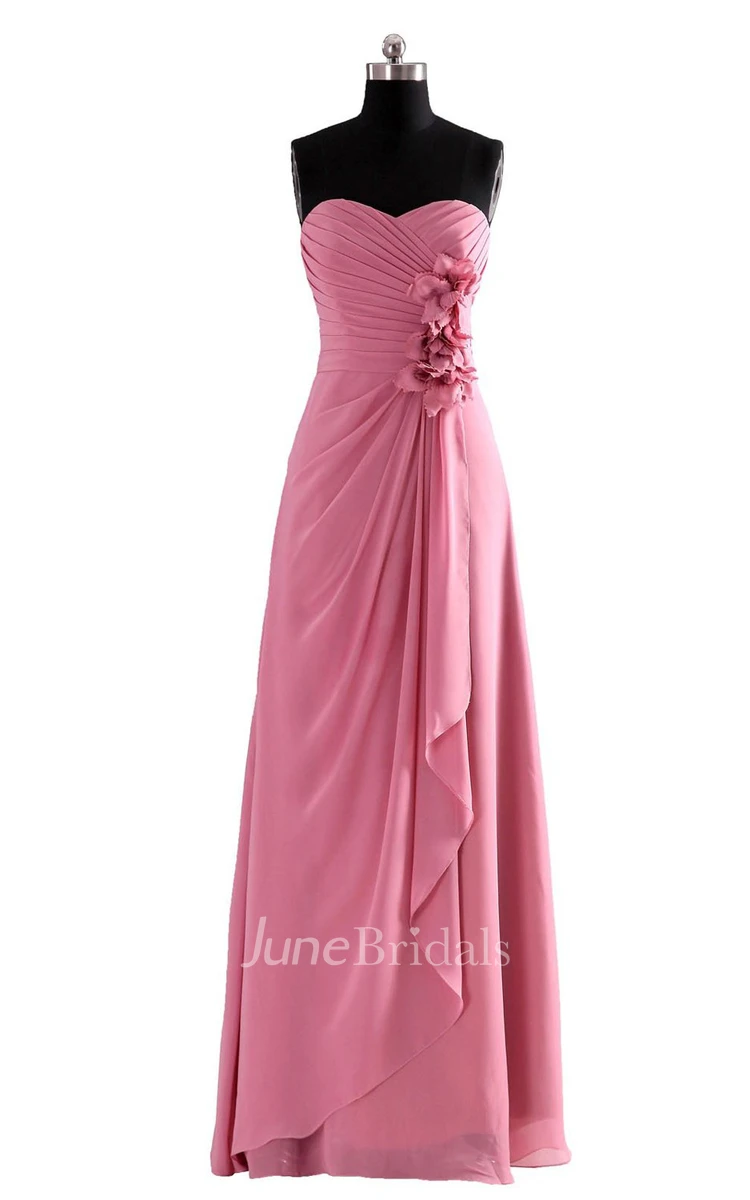 High-neck Drapping Bridal Dress With 3-D Flower