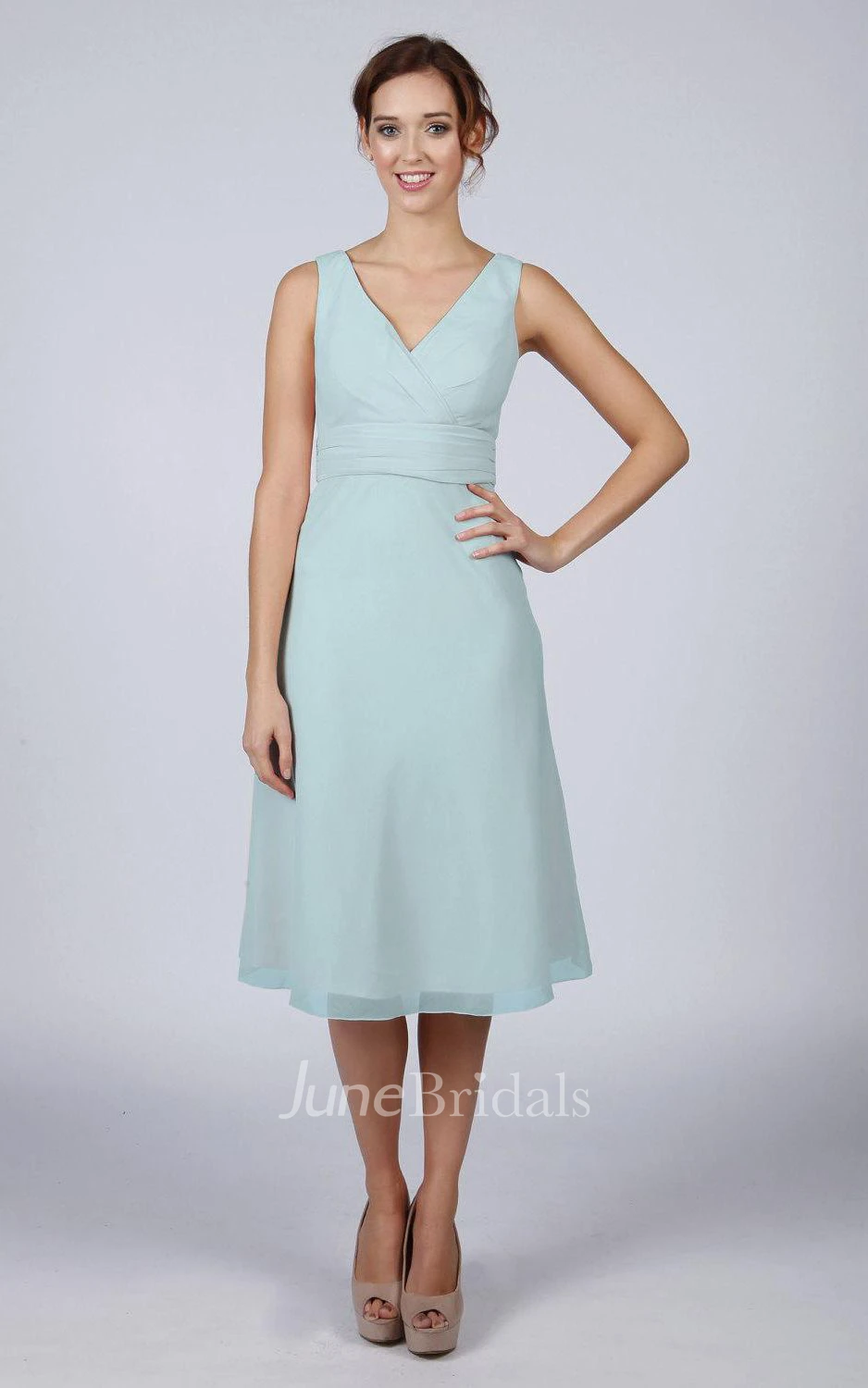 Light Blue Classic Short Bridesmaid Prom Dress