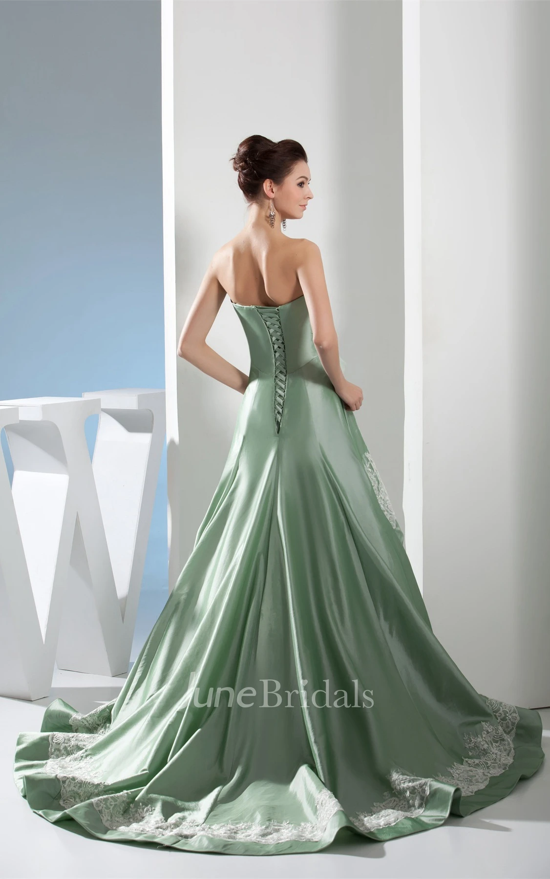 Sweetheart Satin A-Line Gown with Appliques and Flower
