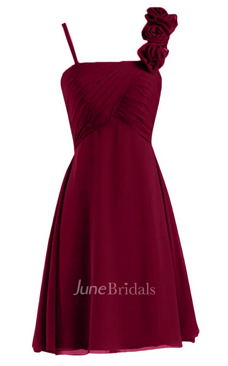 Spaghetti Straps Basque Waist Wedding Dress With 3D-Flower