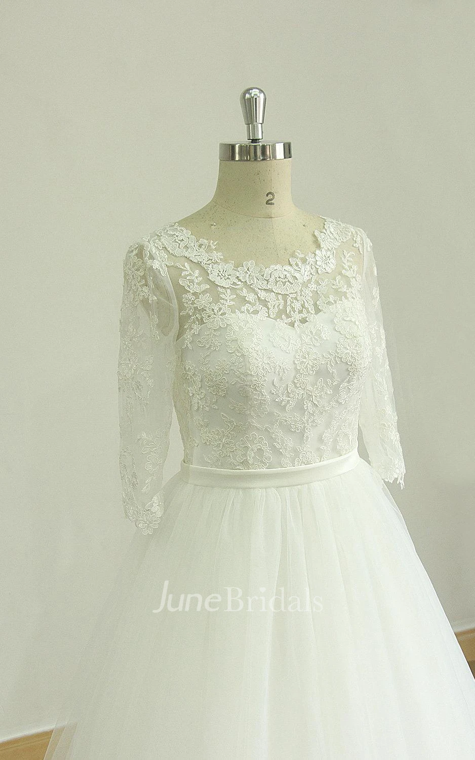 A-Line Tulle Lace Satin Weddig Dress
