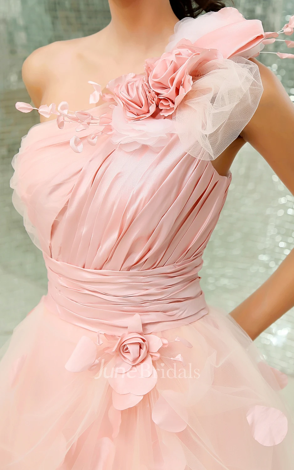 Asymmetrical One-Shoulder Floral A-Line Ball Gown With Soft Tulle