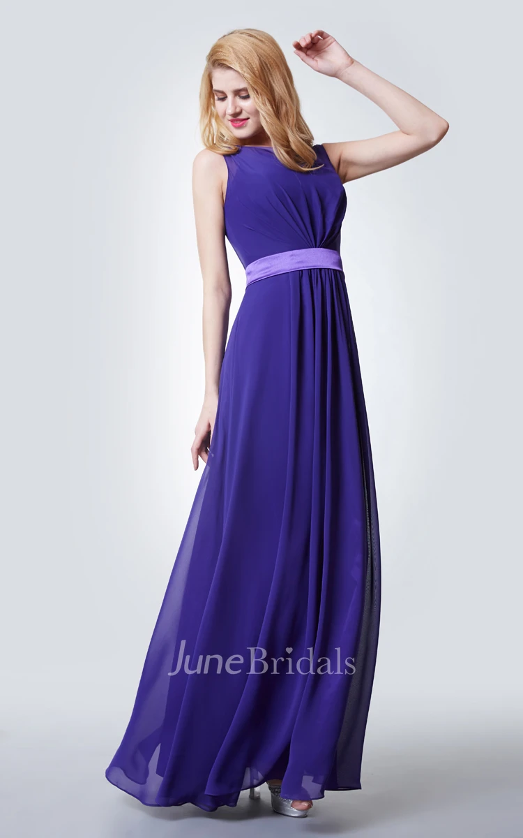 Illusion Neck A-line Chiffon Bridesmaid Dress with keyhole Back