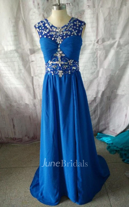 Scoop Neckline Chiffon Dress With Beading And Open Back