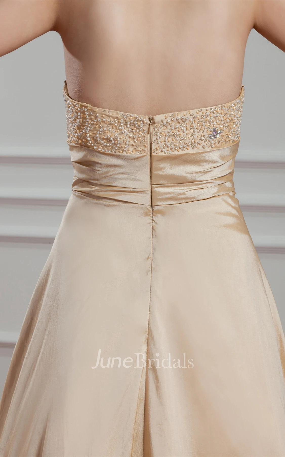 Sweetheart Pleated A-Line Gown with Ruffles and Beaded Top