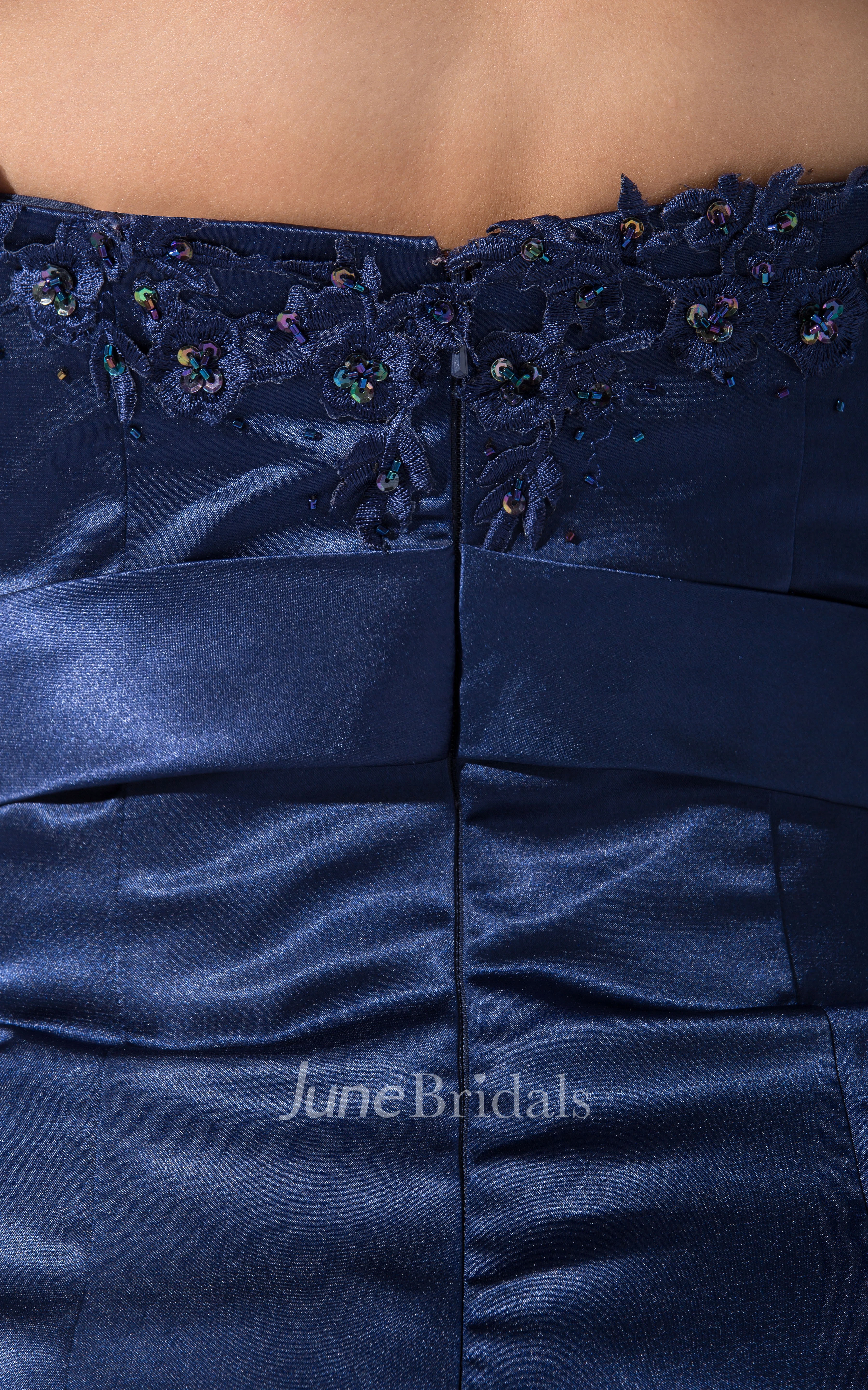 Satin Strapless Sheath Dress With Appliques