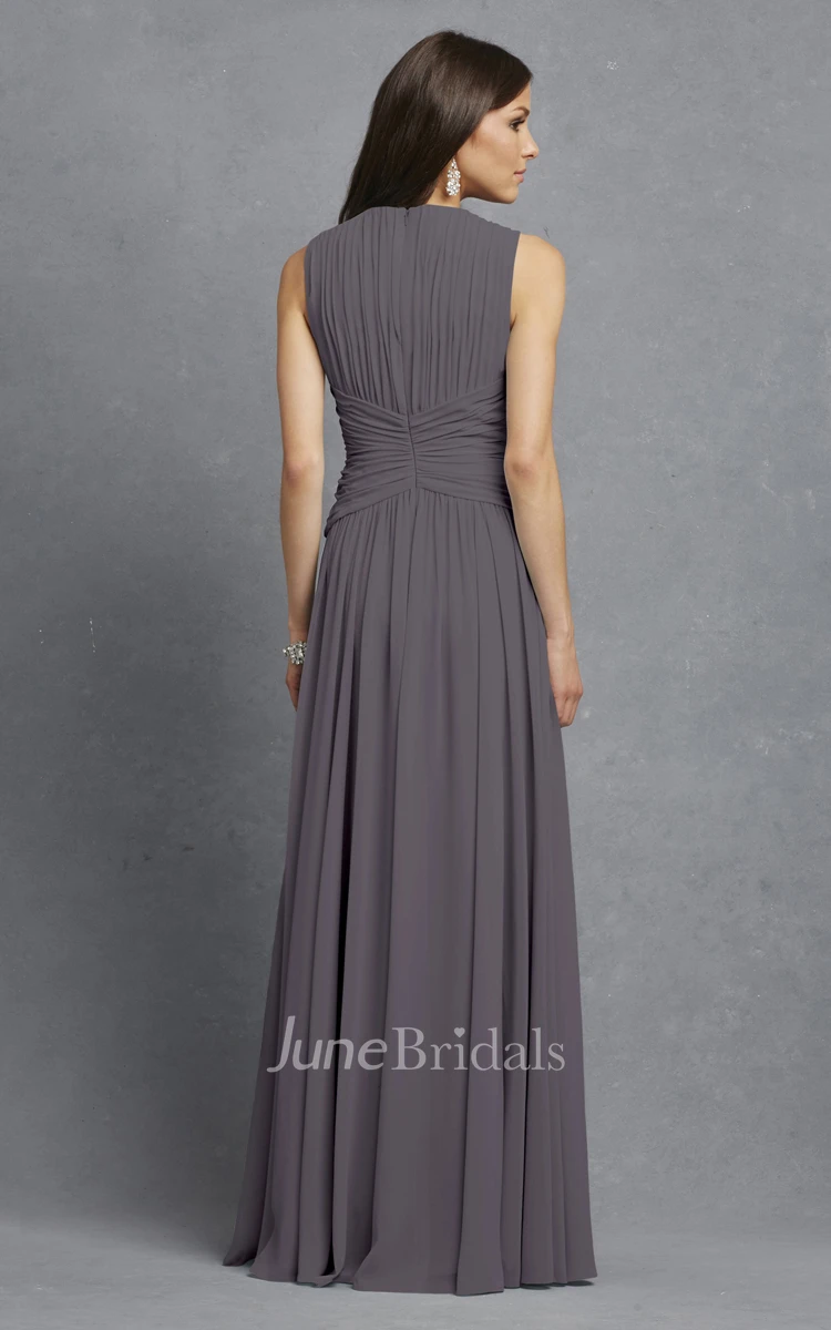 Sleeveless Chiffon V-Neck Dress With Crisscross Ruching