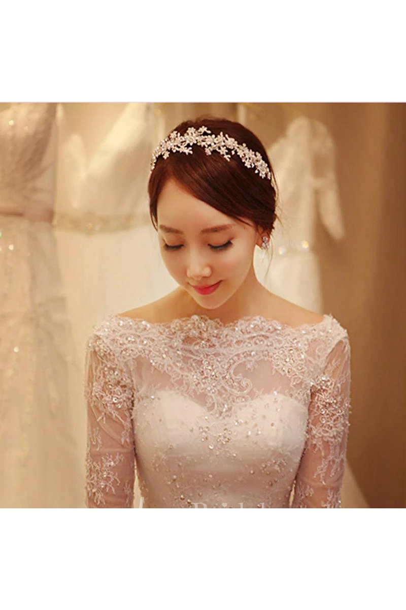 Glamorous Half Sleeve Lace Appliques Wedding Dress Princess Lace-up