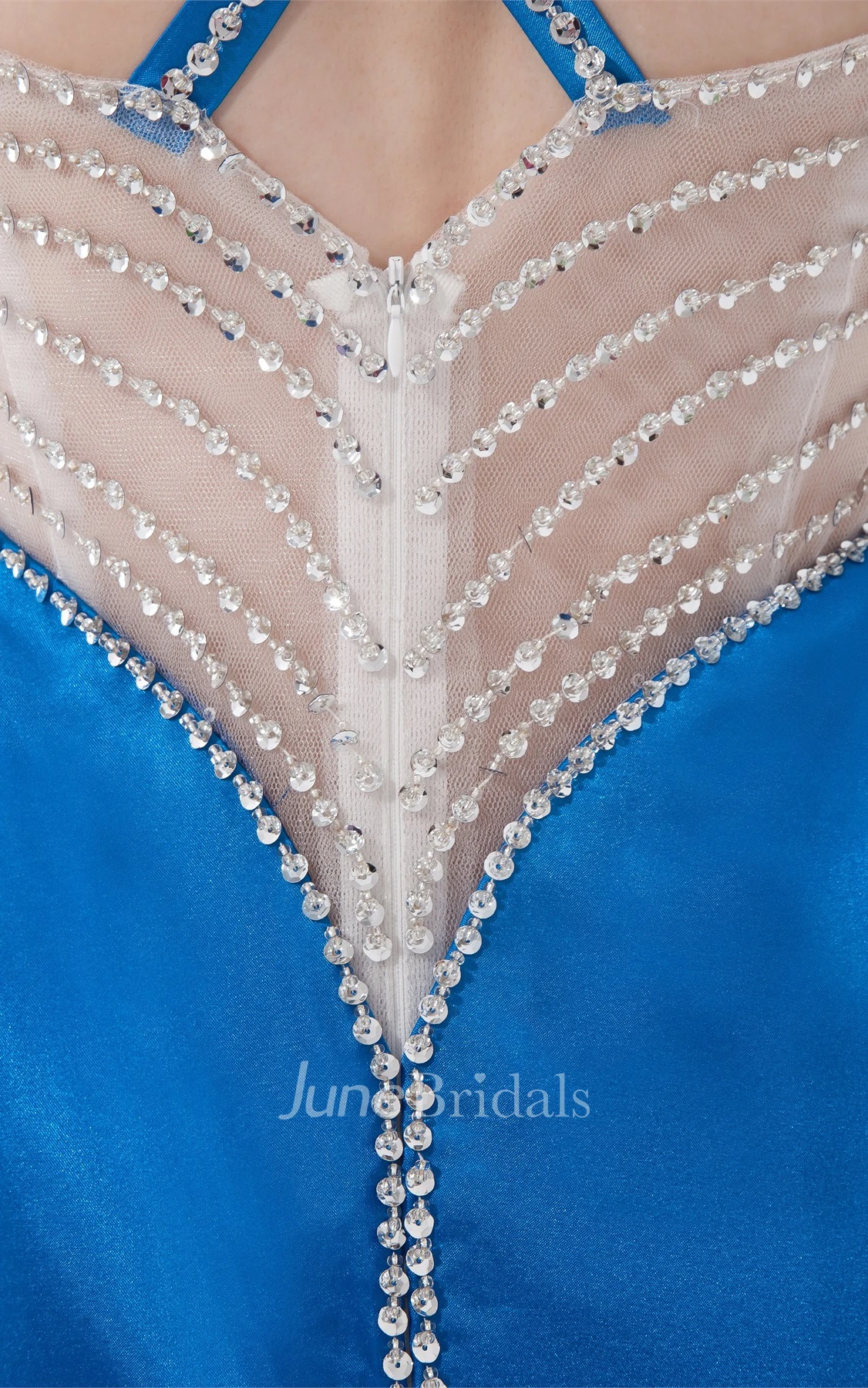 Glossy Sleeveless Maxi Dress with Beading and Illusion