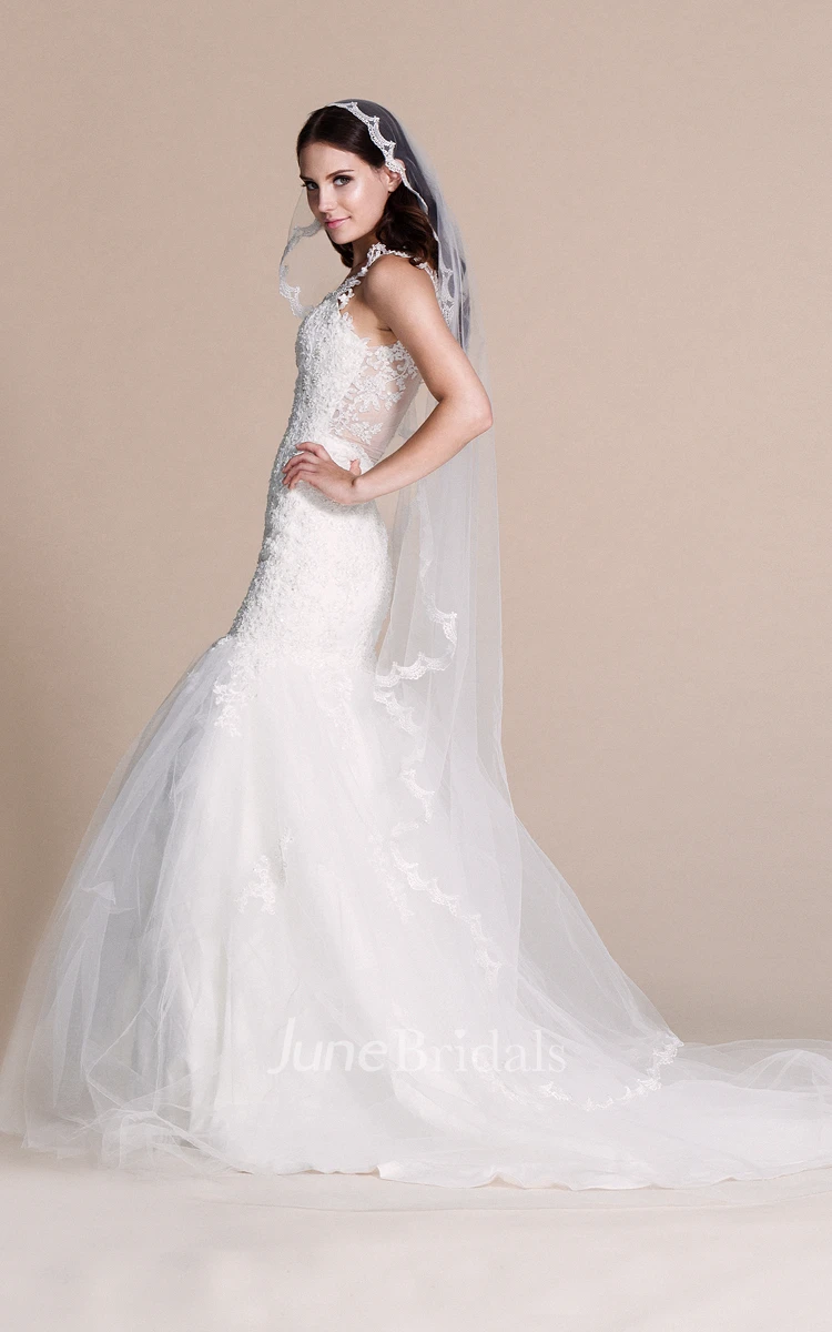 Strapped Sheath Appliqued Long Dress With Beadings