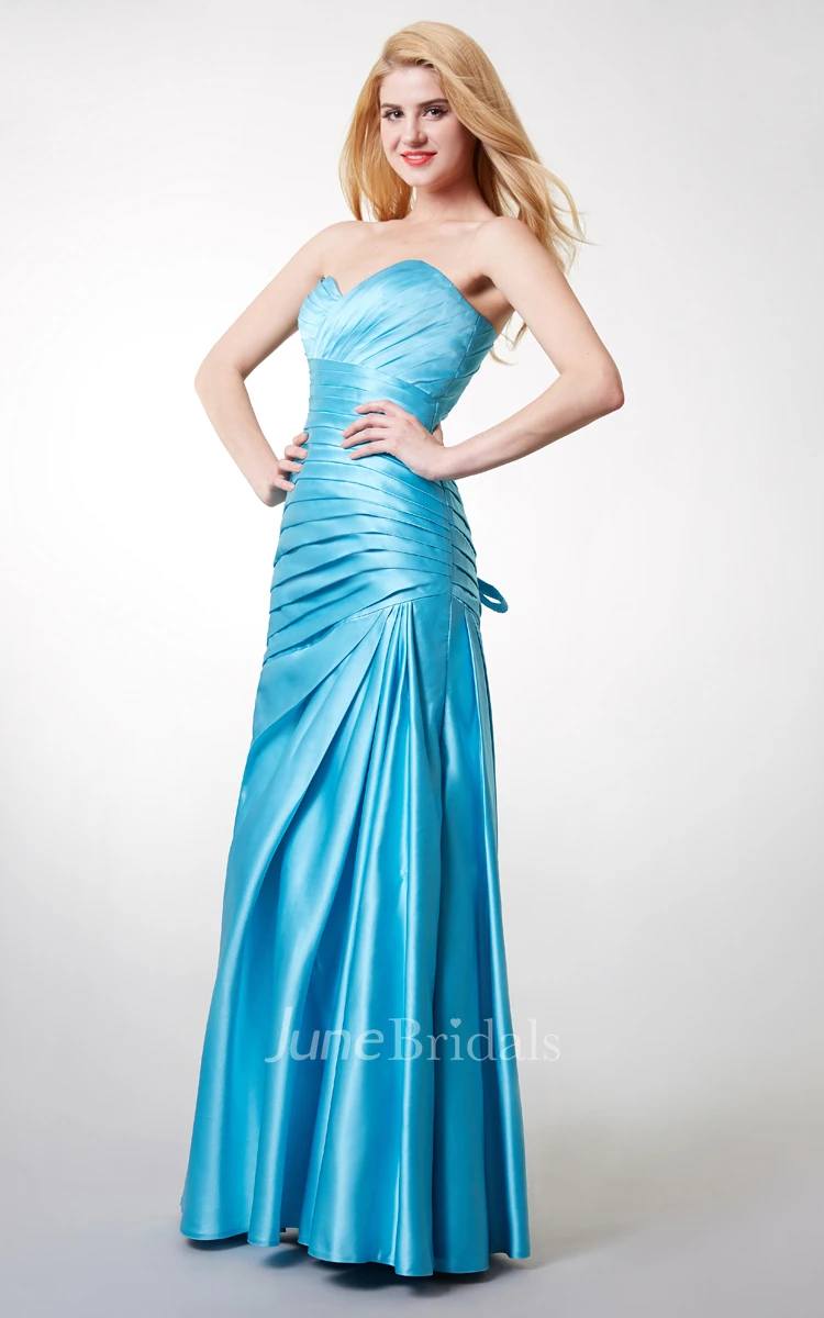 Elegant Ruched Sleeveless Satin Gown With Lace-up Back