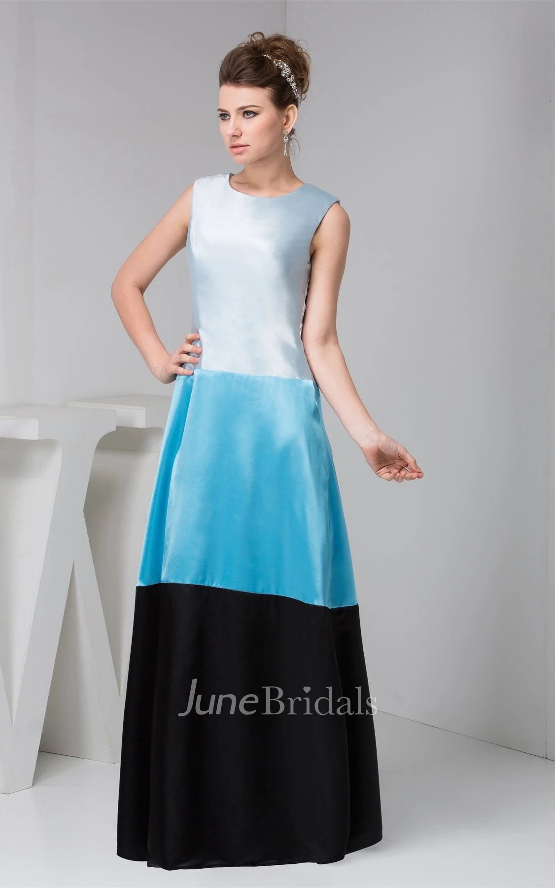 Mute-Color Satin A-Line Gown with Zipper Back