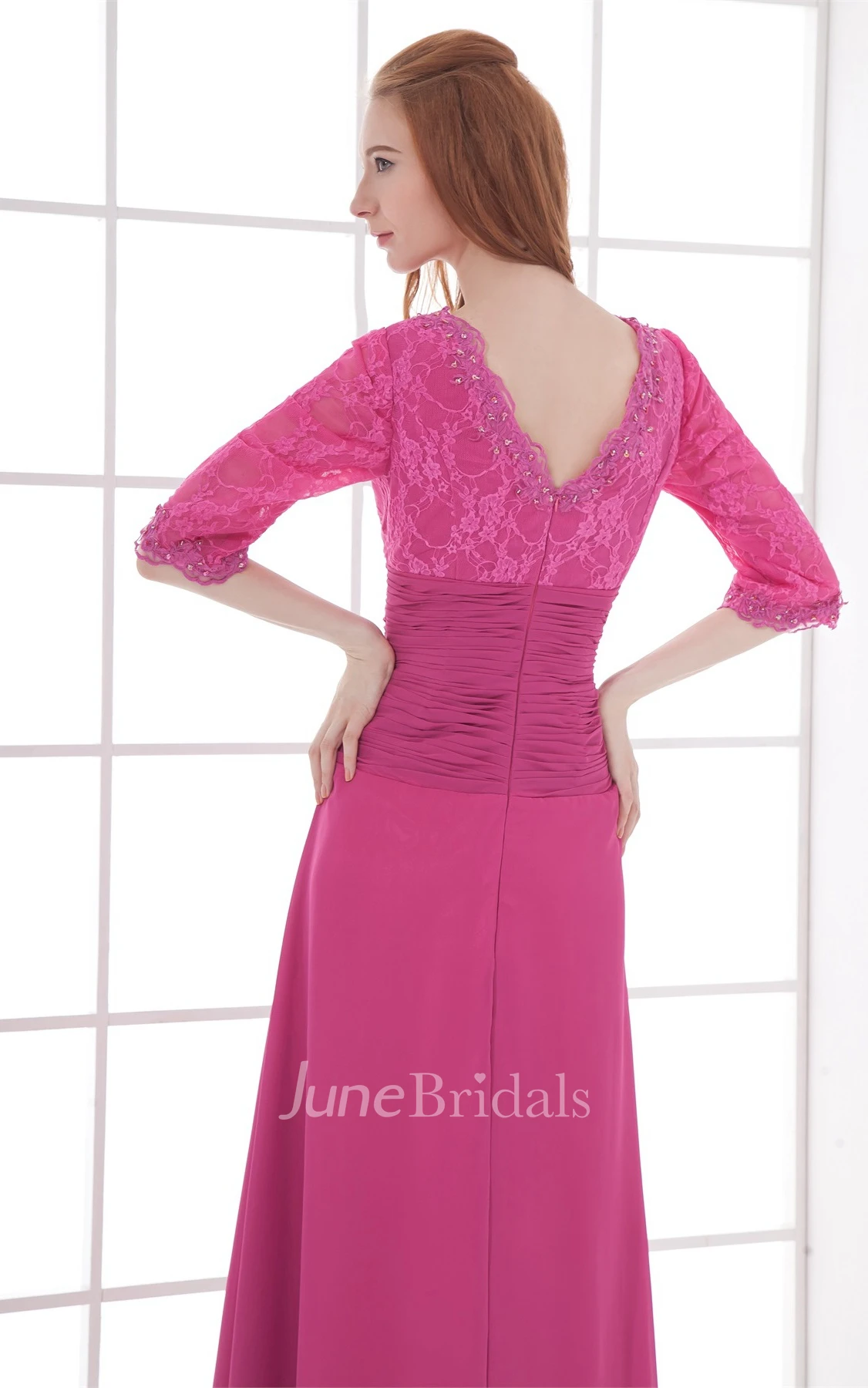 v-neck long half-sleeve dress with lace with