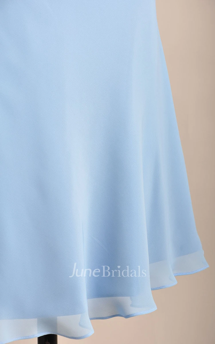 Deep-V Neckline A-line Chiffon Knee-length Dress With Pleats