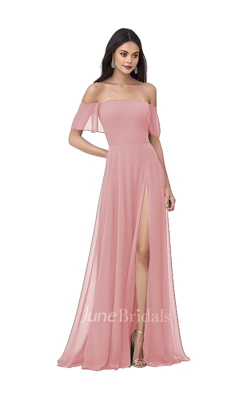 Bohemian A-Line Off-the-shoulder Chiffon Bridesmaid Dress with Split Front