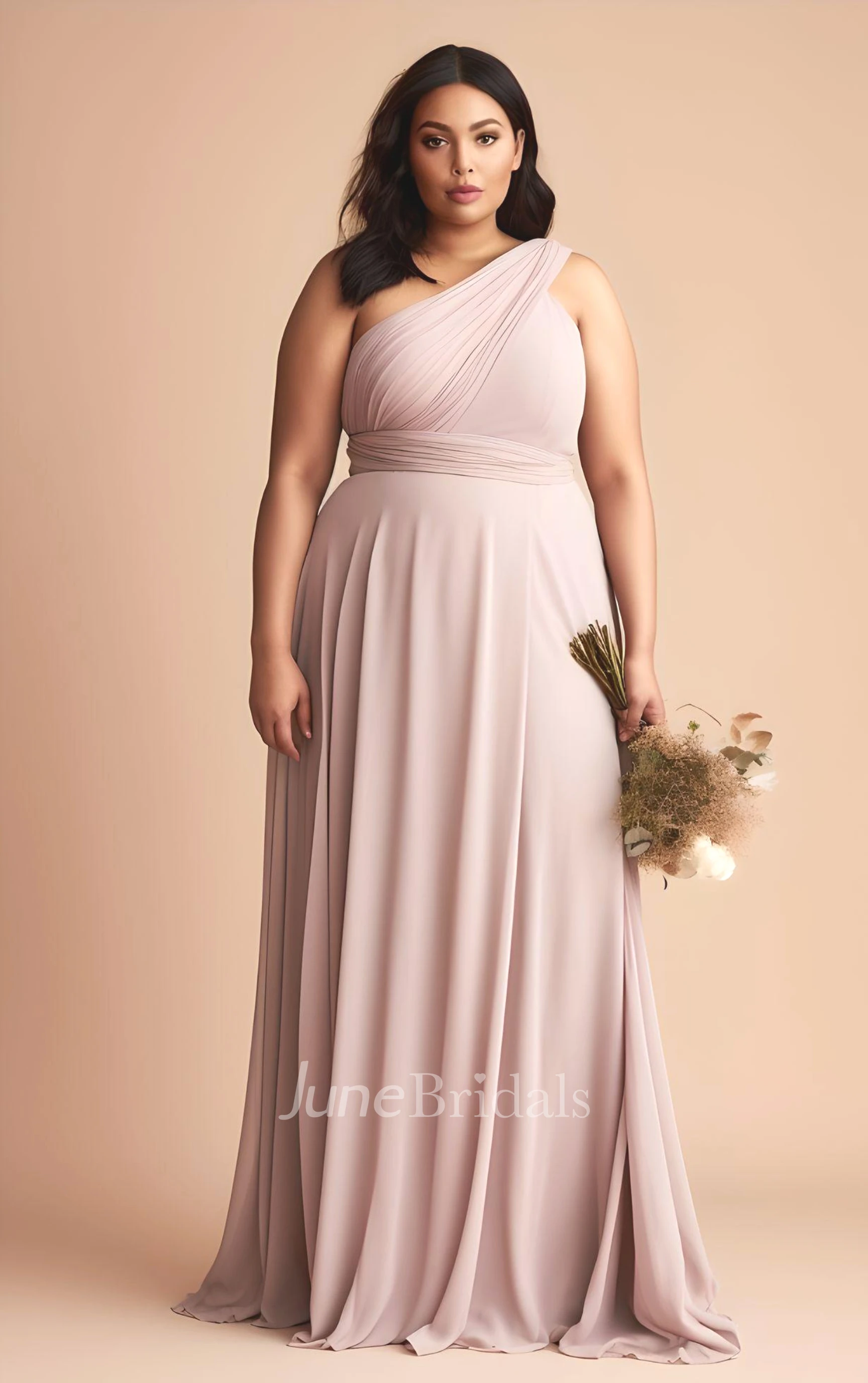 A-Line 2025 Plus Size Sleeveless Chiffon Bridesmaid Dress Simple Casual Sexy Ethereal Modern Floor-length