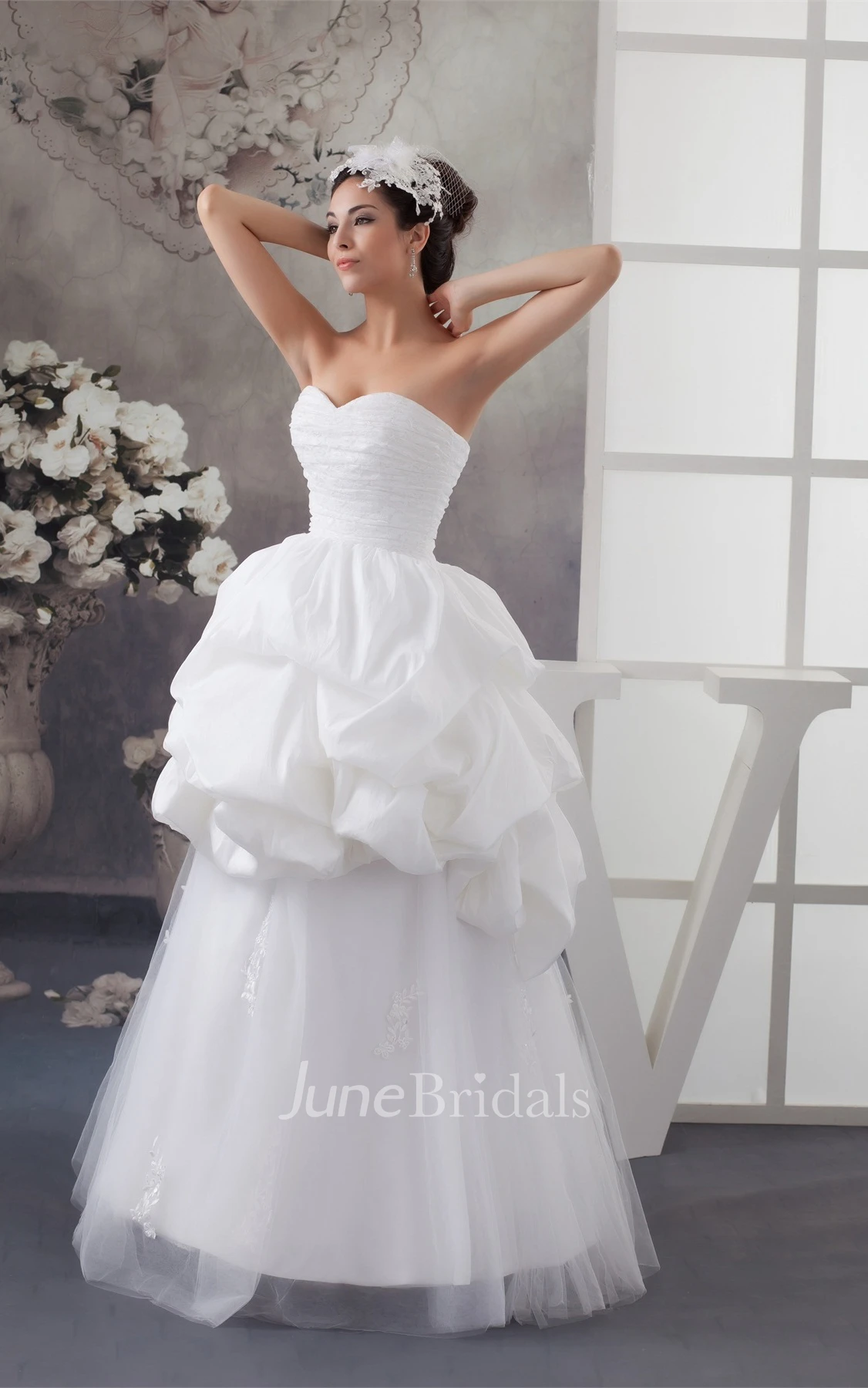 Sweetheart Pick-Up Tulle Gown with Appliqued Top