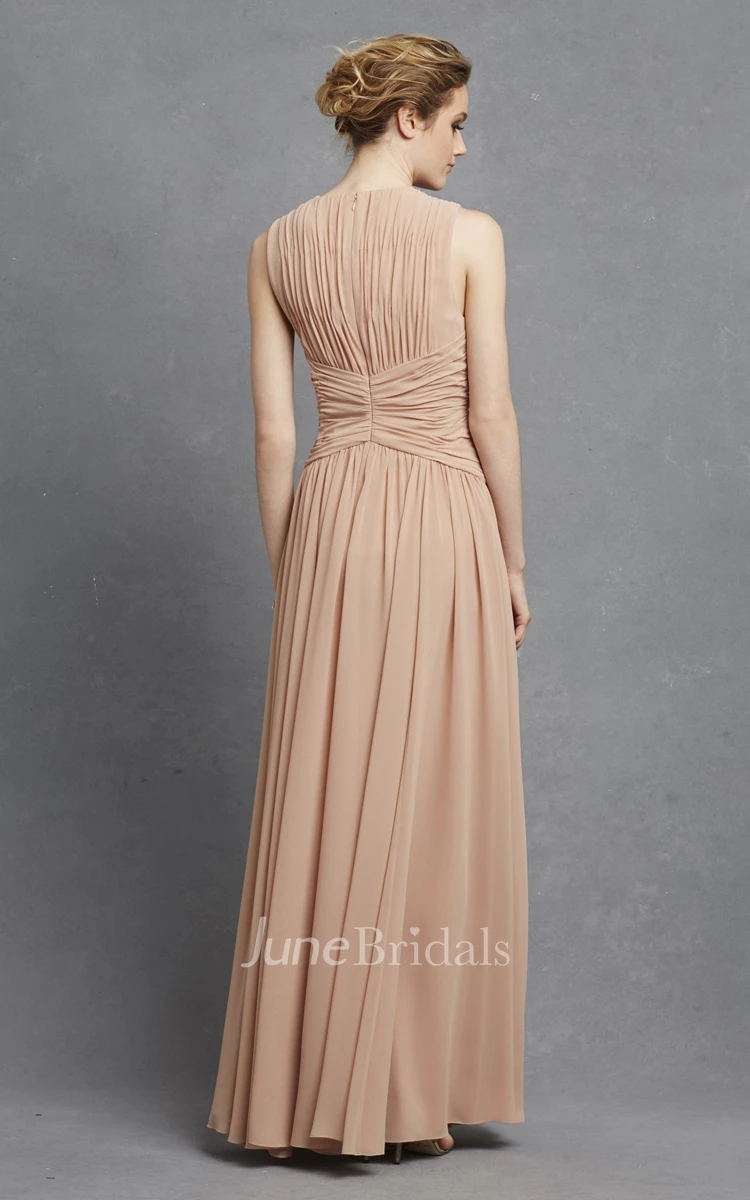 Sleeveless Chiffon V-Neck Dress With Crisscross Ruching