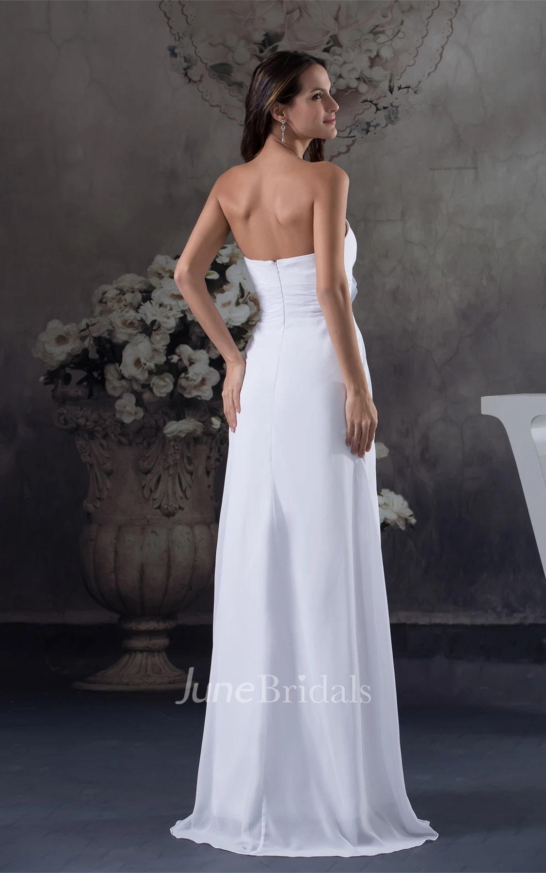 Ethereal A-Line Chiffon Floor-Length Dress with Pleats and Flower