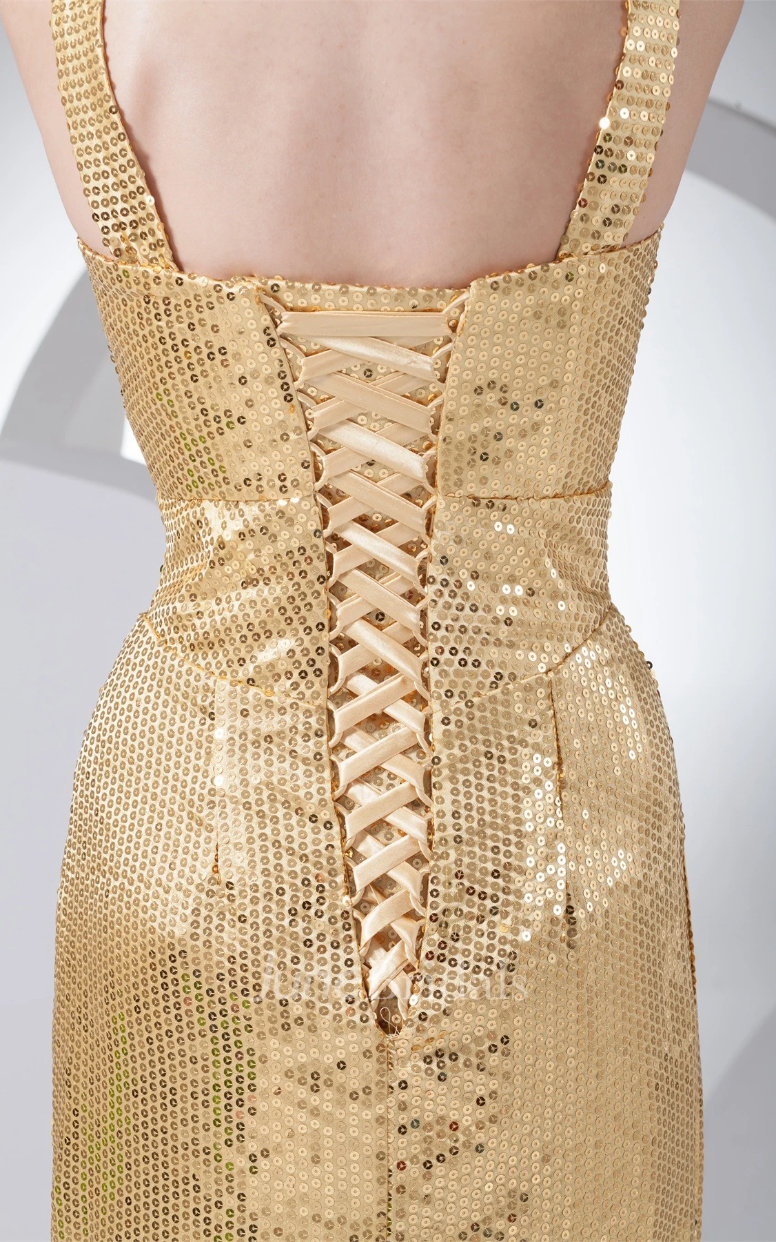 Sequined Sheath Floor-Length Dress with Corset Back