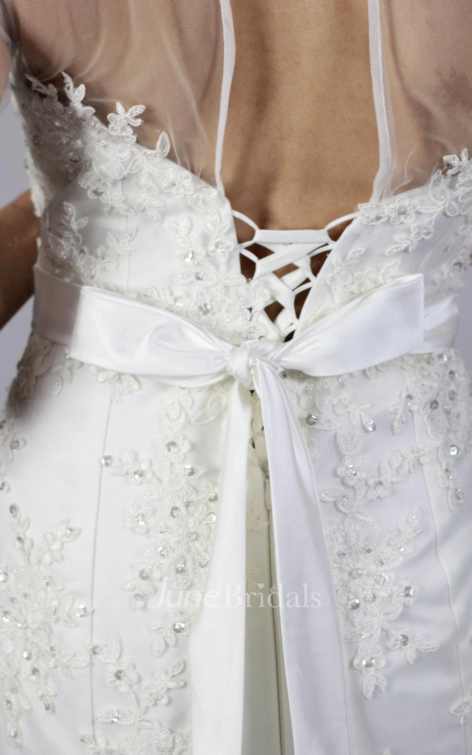 Sheer Top Half Sleeve Mermaid Wedding Dress With Beading and Appliques