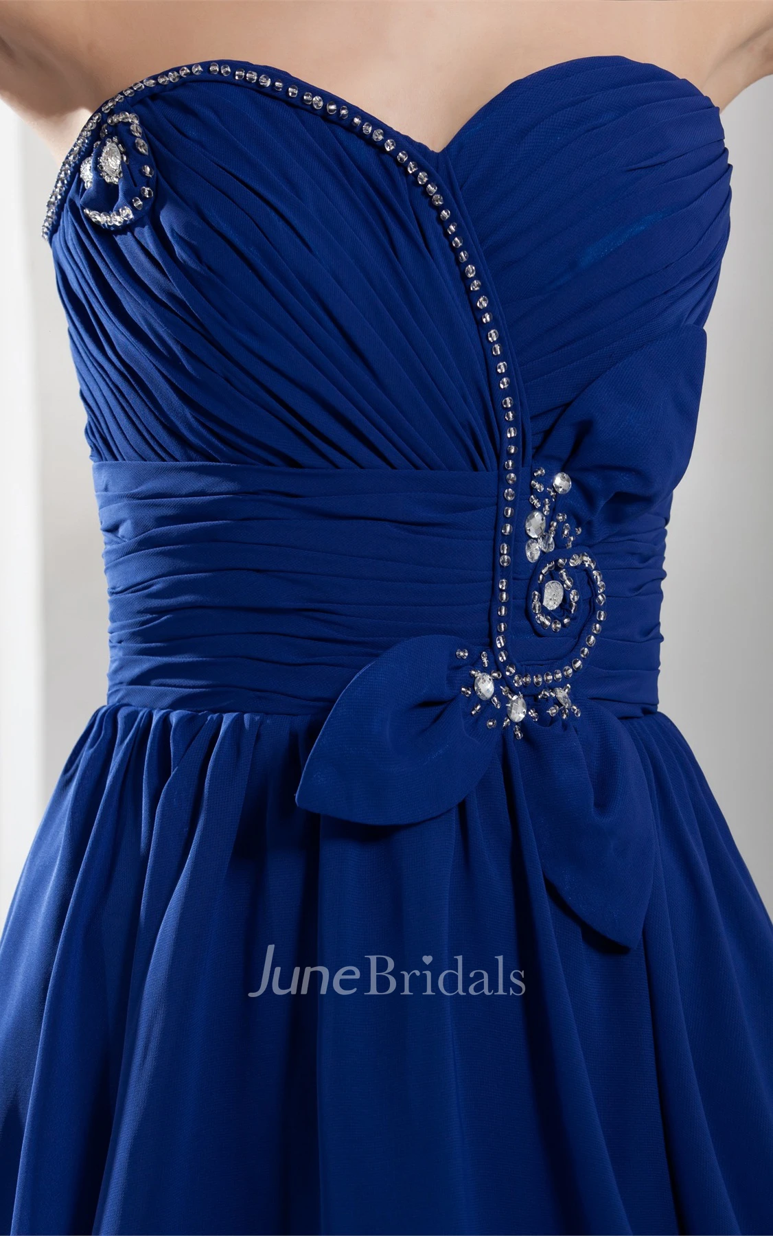 Sweetheart High-Low Ruched Gown with Pleats and Sash Bow