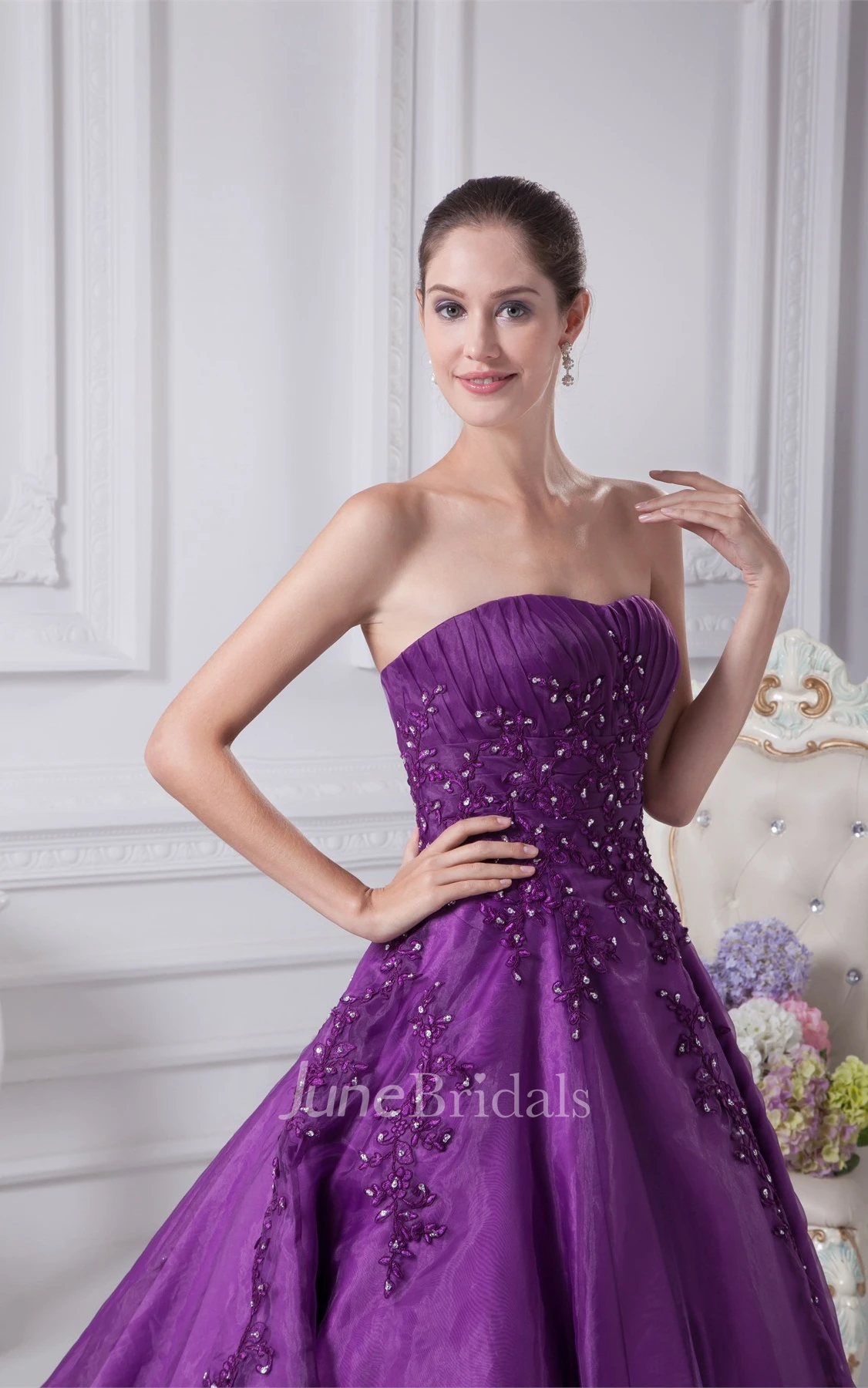 Sweetheart Ruched A-Line Gown with Beading and Corset Back
