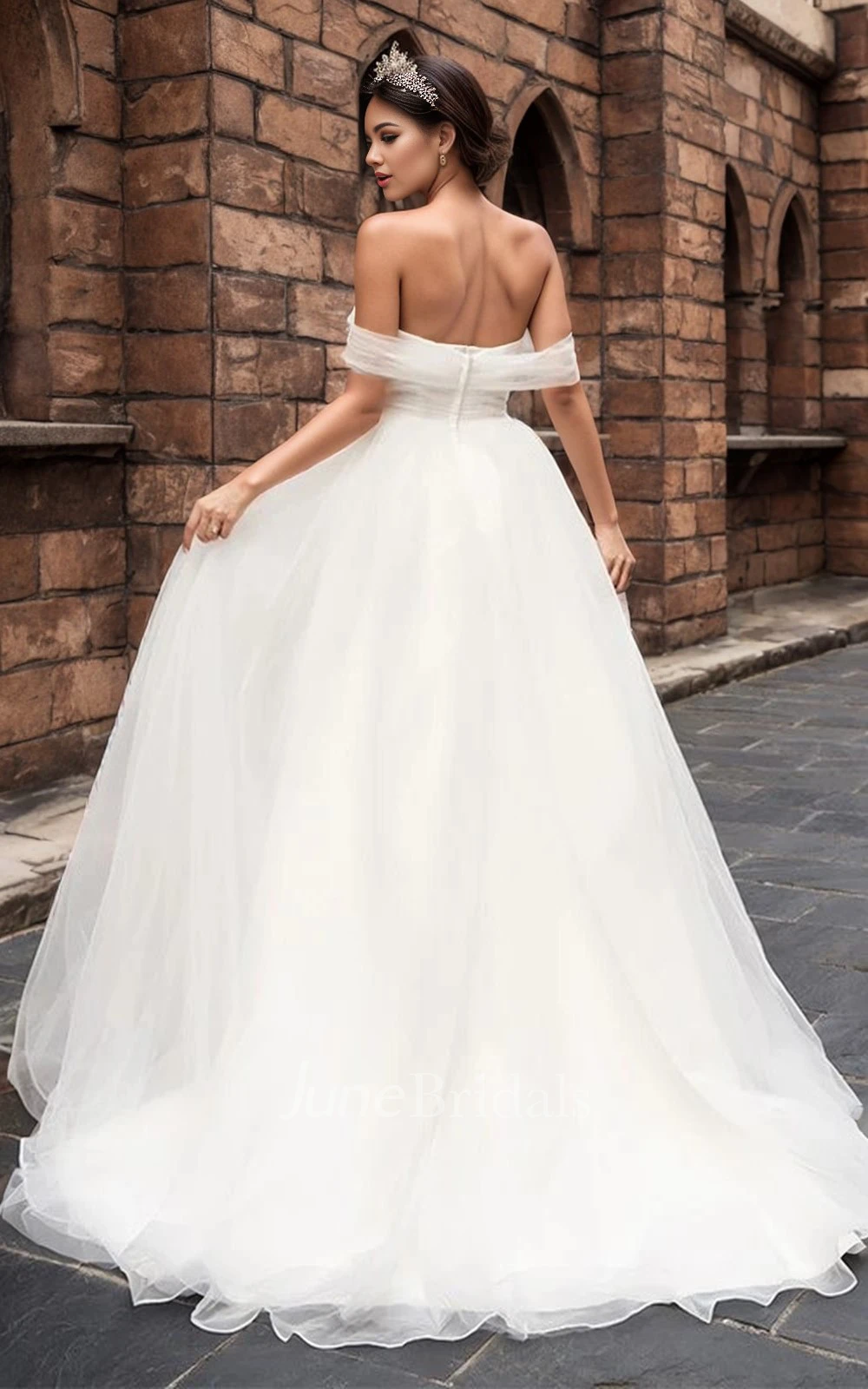 Vintage Princess A-Line Off-the-Shoulder Wedding Dress with Sweep Train