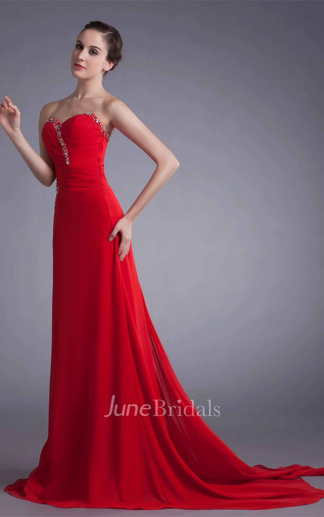 chiffon sheath maxi sweetheart dress with keyhole and beading