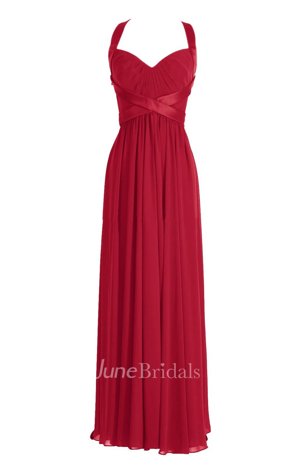 Sleeveless Ruched Bodice Long Pleated Chiffon Dress