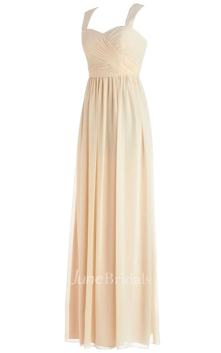 Sleeveless Long Chiffon Gown With Crisscross Ruching