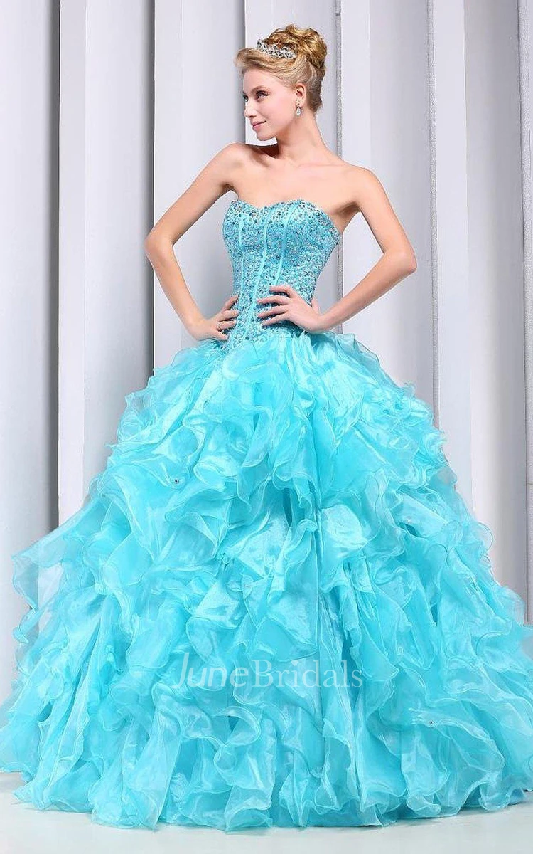 Stunning Sweetheart Ruffled Ball Gown With Beadings