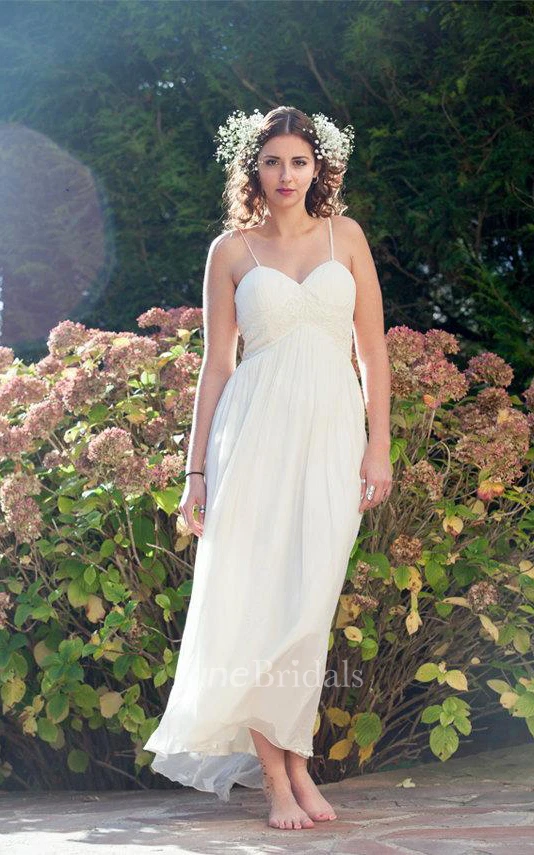 Spaghetti Empire Sleeveless Long Chiffon Wedding Dress With Criss Cross