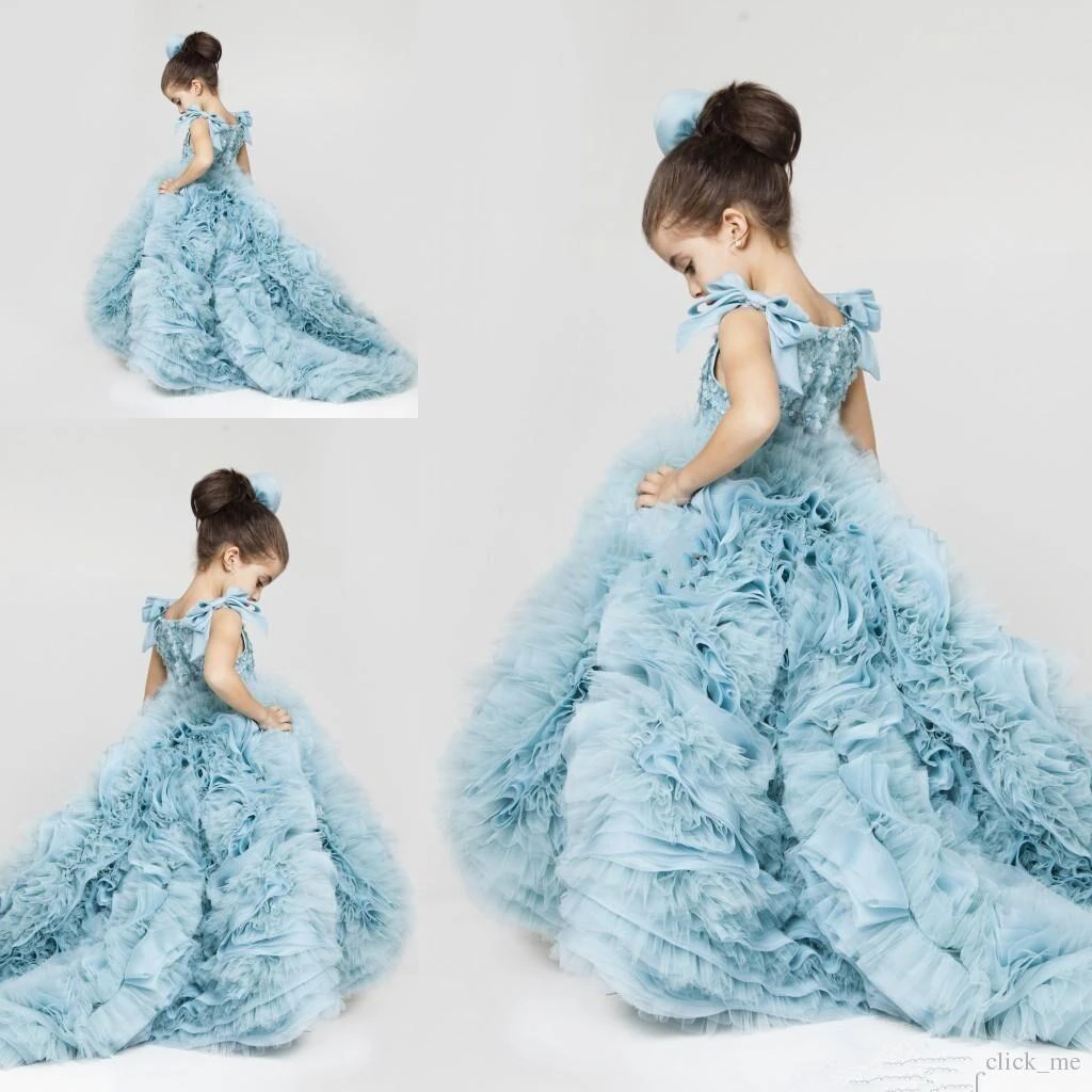Attractive Ruffles Court Train Flower Girl Dress Beadings Bowknot