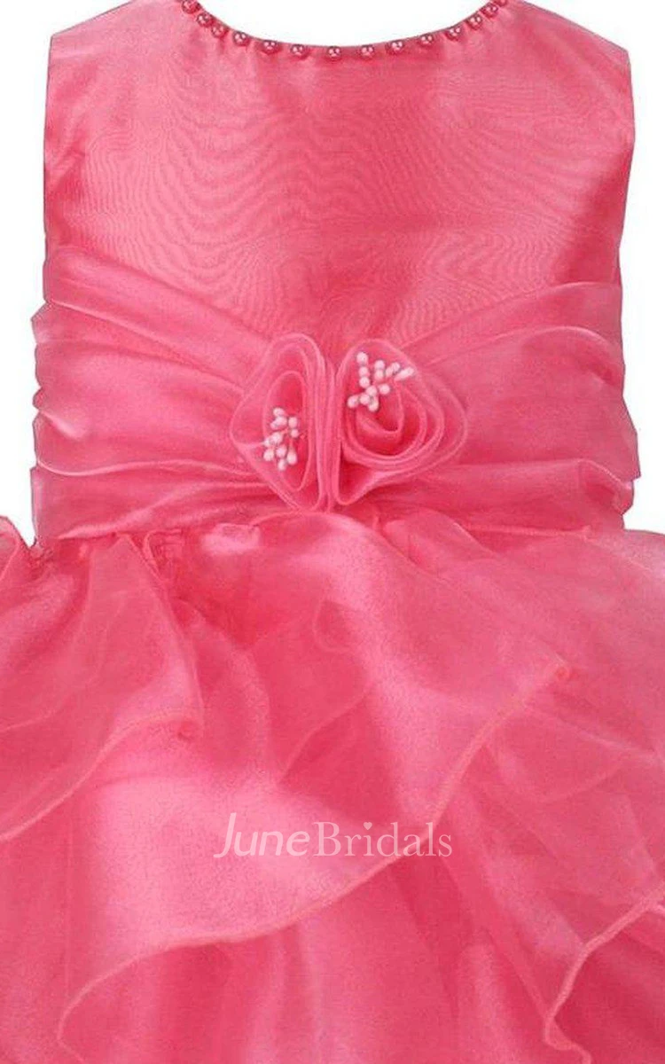 Sleeveless Asymmetrically Ruffled Dress With Beadings