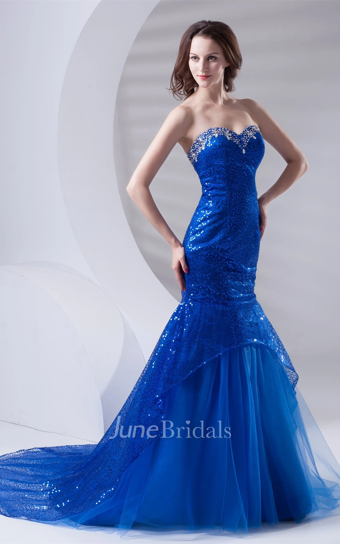 Sweetheart Mermaid Sequined Dress with Pleats and Corset Back