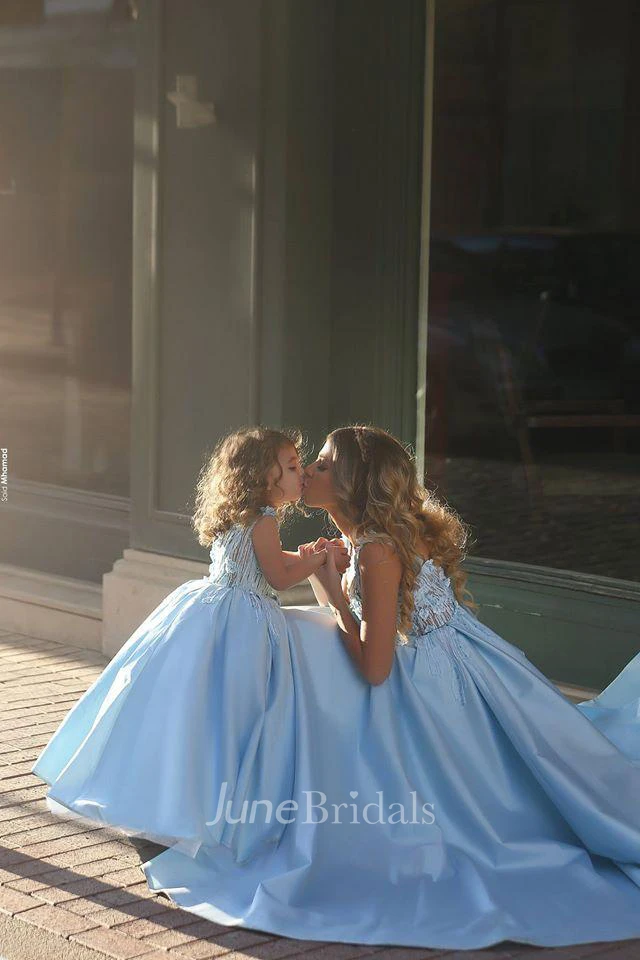 Newest Flowers Straps A-line Mother and Daughter Prom Dress Ball Gown