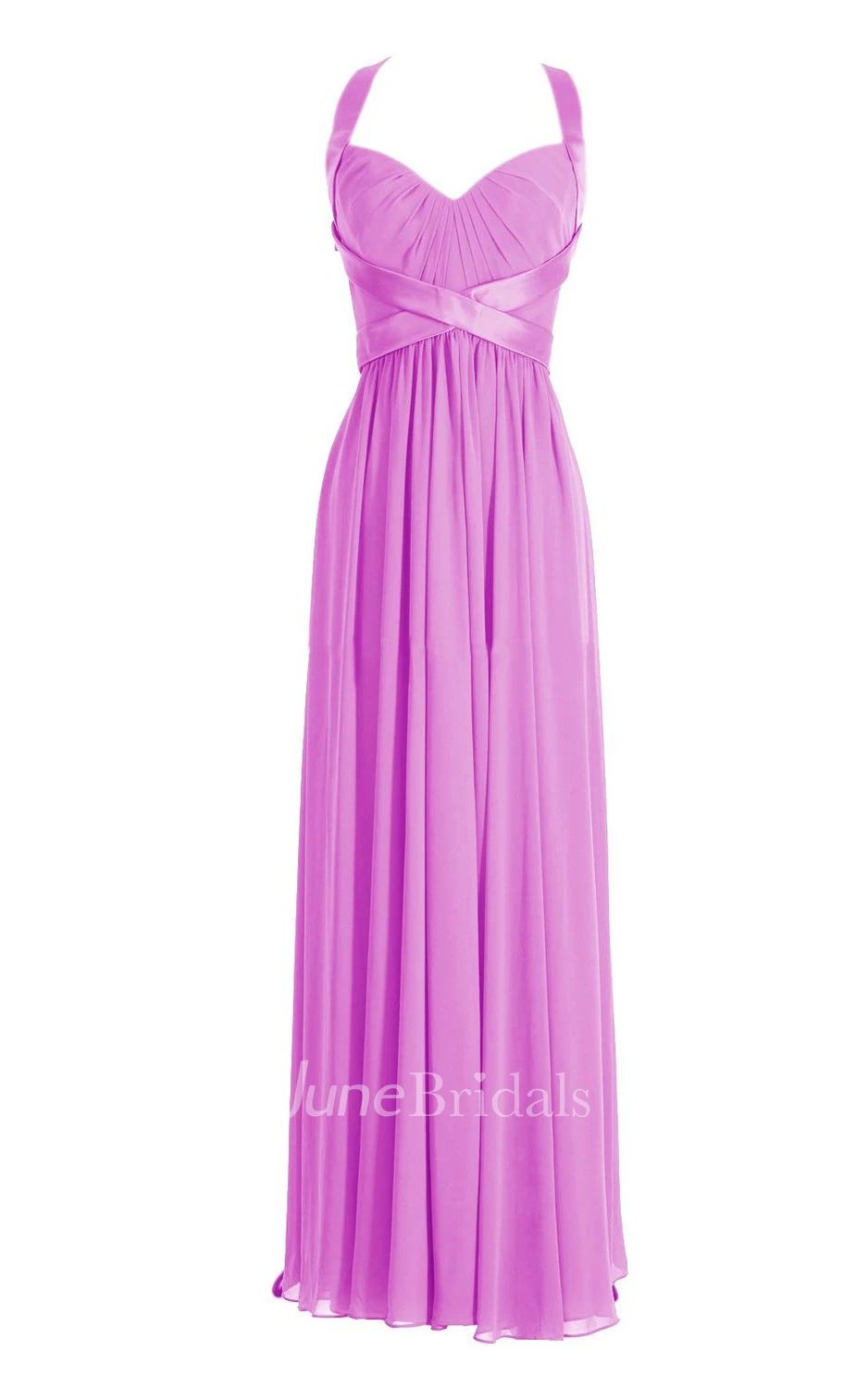 Sleeveless Ruched Bodice Long Pleated Chiffon Dress