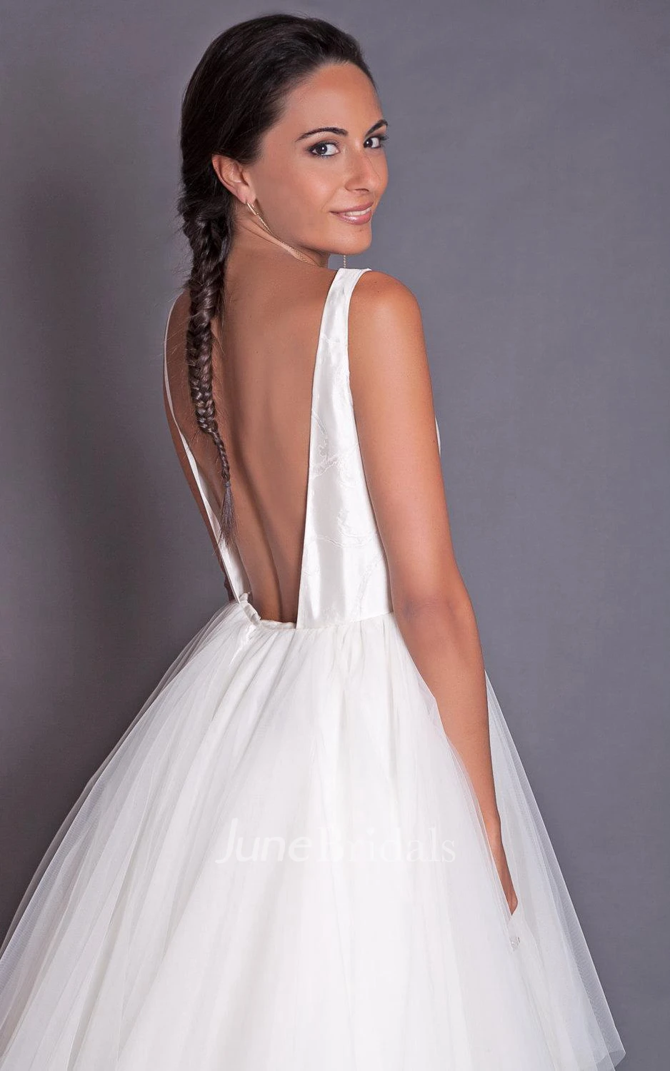 High Neck Sleeveless Backless Tulle Wedding Dress With Tiers