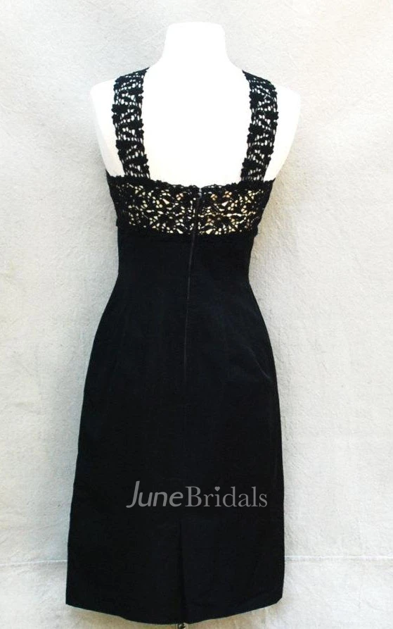 Sleeveless Form Fitted Satin Dress With Lace