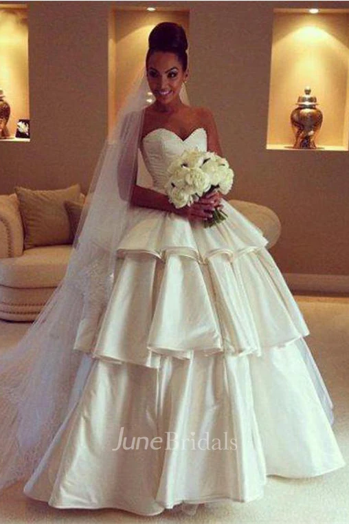 Gorgeous Sweetheart Layered Wedding Dresses Ball Gown Floor Length Bridal Gown