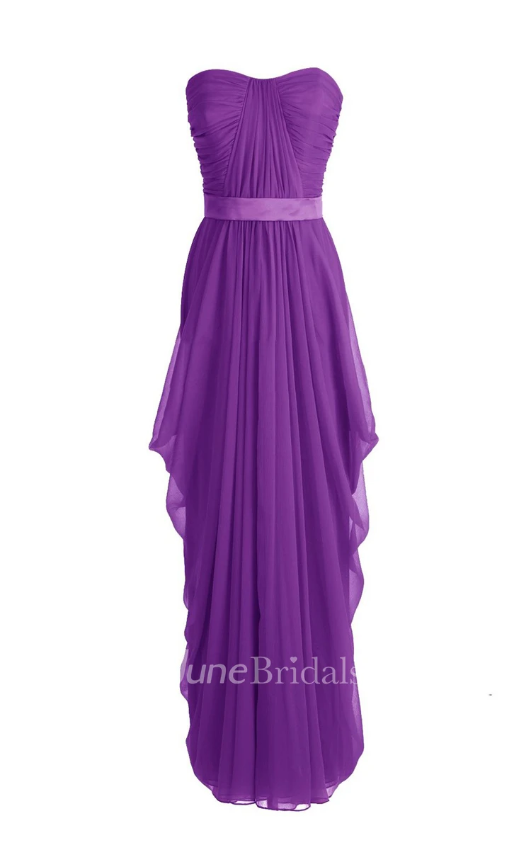 Chic Asymmetrical Ruched A-line Gown With Satin Band