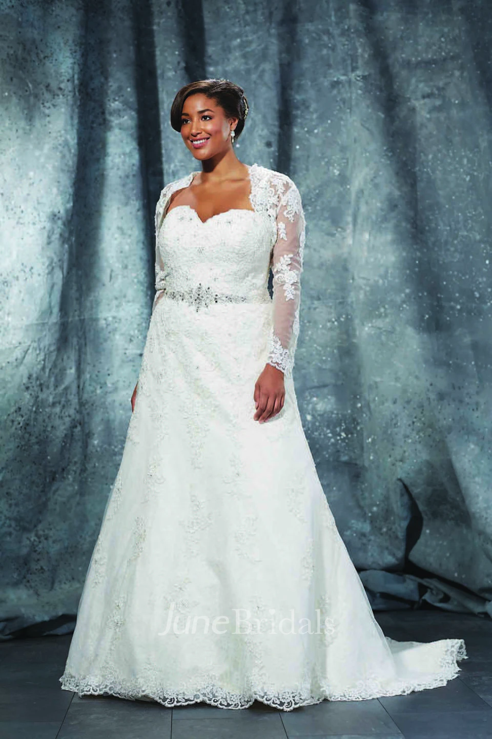 A-Line Long Sweetheart Sleeveless Lace Brush Train Corset Back Appliques Dress