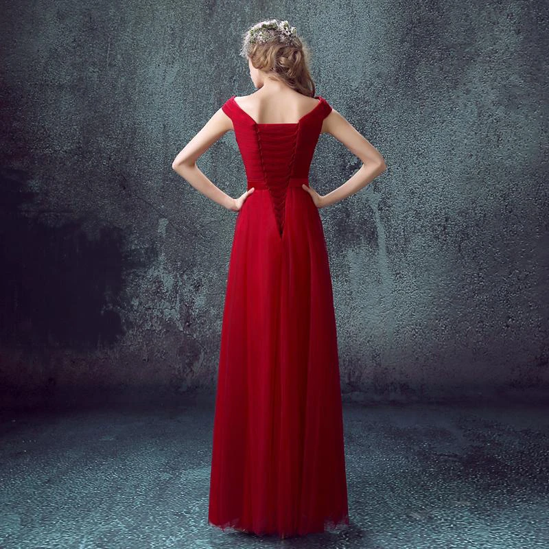 Newest Red Off-the-shoulder A-line Prom Dress Lace-up Floor-length
