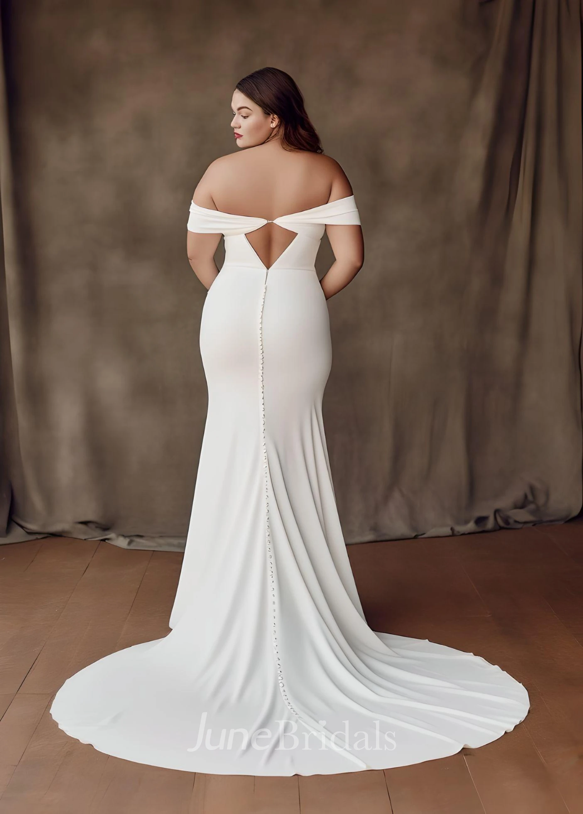 Mermaid Satin Plus Size Sleeveless 2023 Wedding Dress Simple Casual Sexy  Ethereal Modern Country Garden Off-the-shoulder - June Bridals