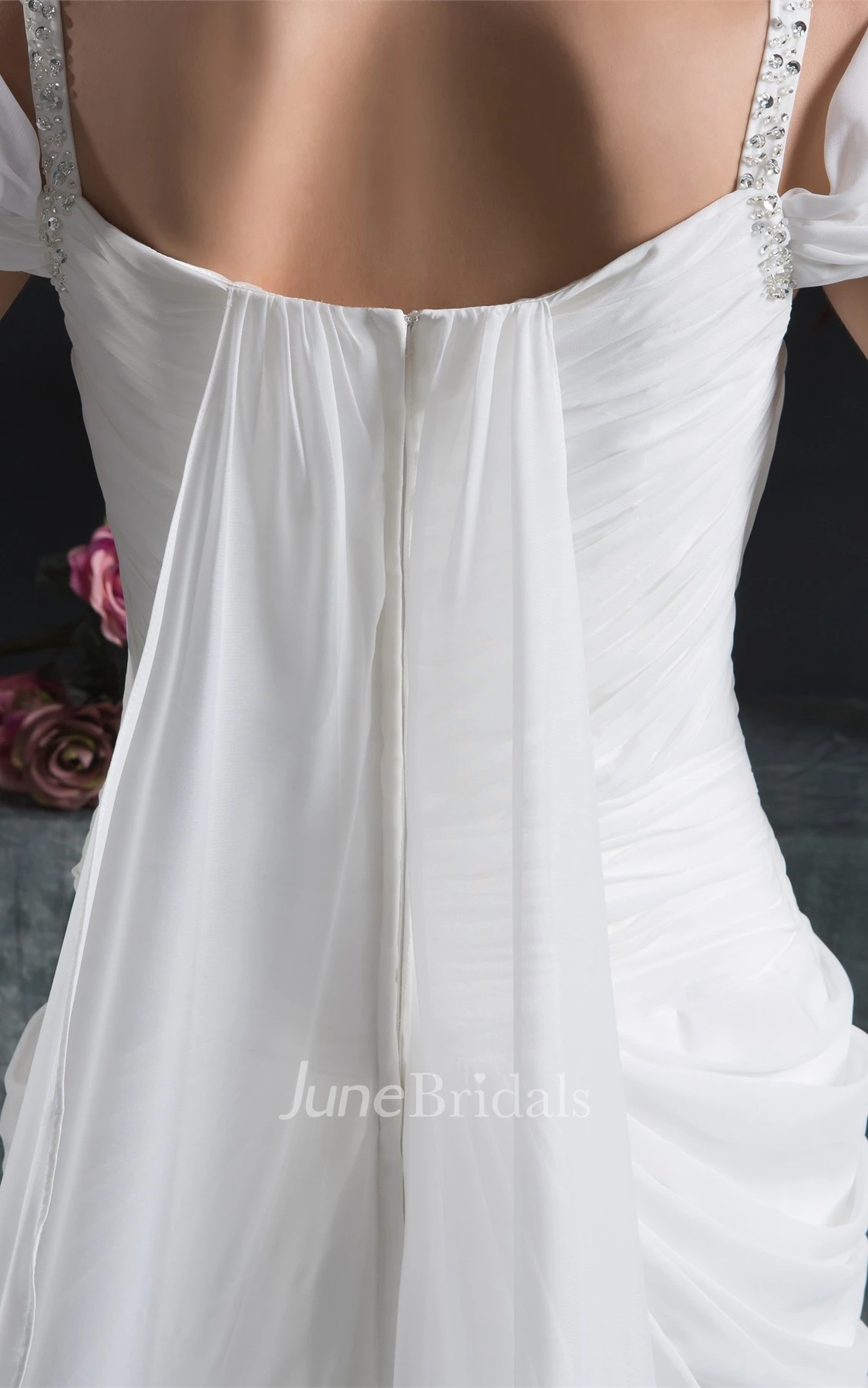 Chiffon Criss-Cross Maxi Dress with Draping and Sweep Train